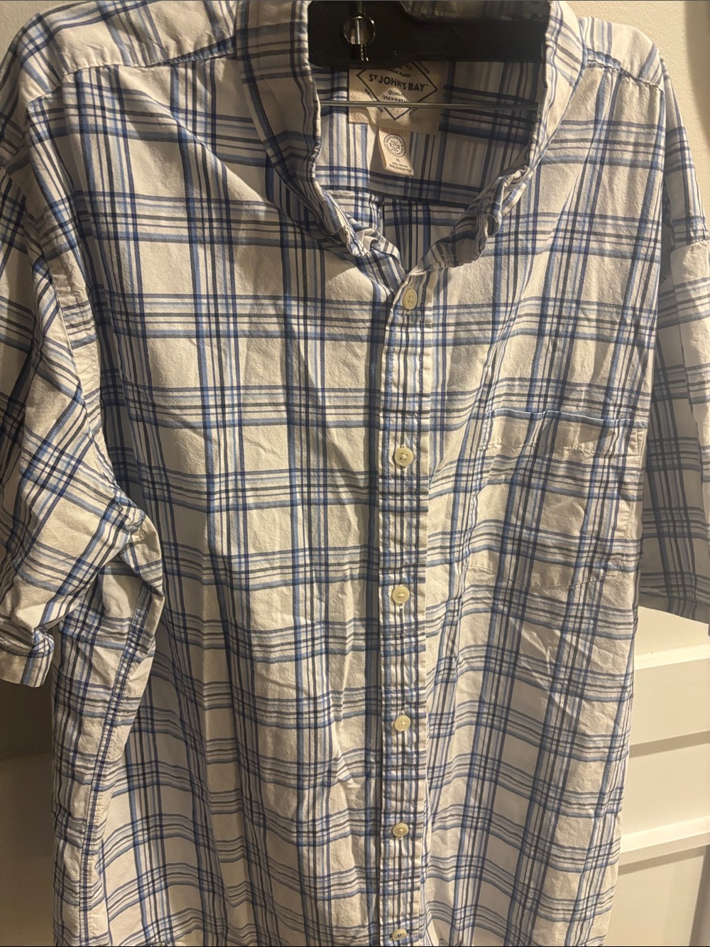 St. John's Bay White and Blue Plaid Cotton Button-Down Shirt - Picture 2 of 5